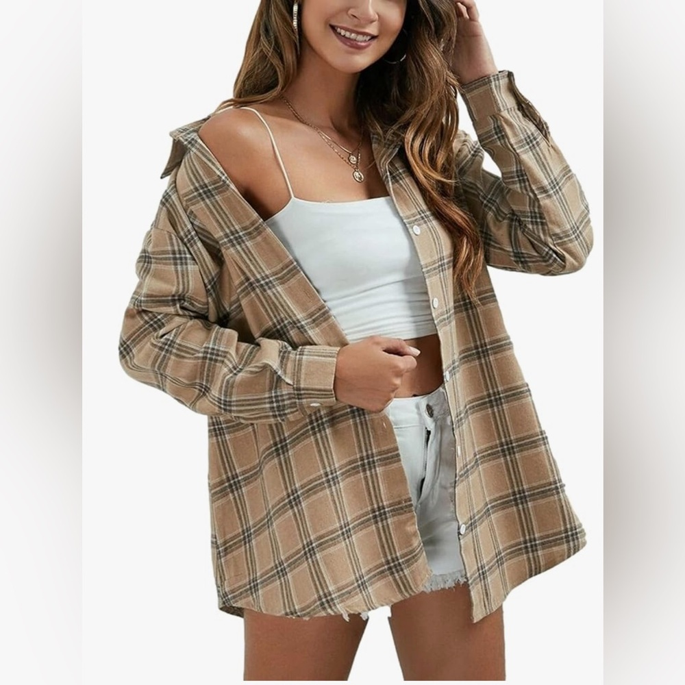 Tan and Black Plaid Shirt